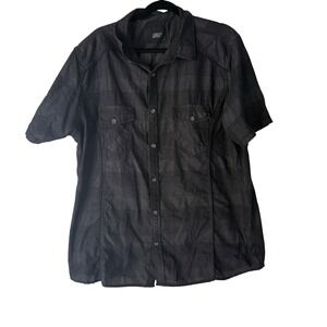 Various Artists Mens Black Plaid Short Sleeve Button Up Shirt Size XXL Grunge